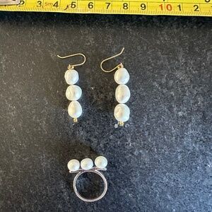 Triple Peal Ring and Dangle Earring Set